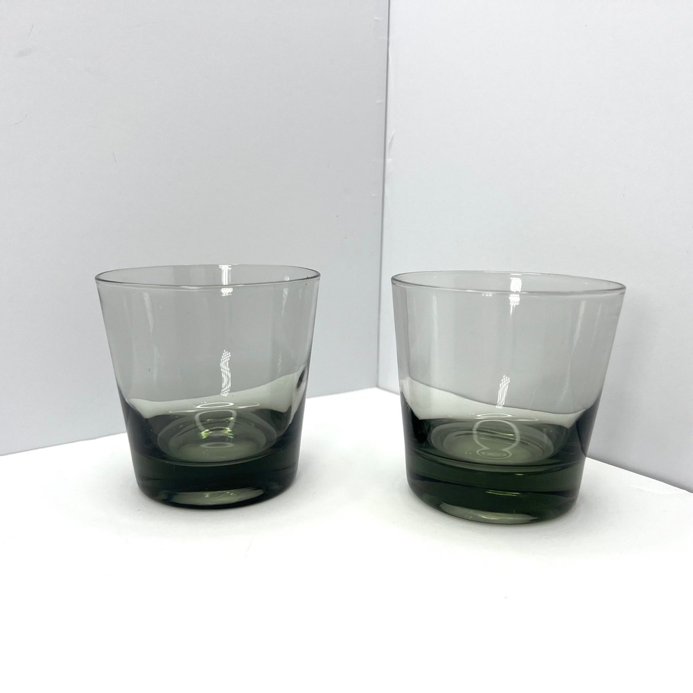 2 Whiskey Glasses MCM Smoke Grey Vintage Rocks Tumblers Bar Handblown Midcentury